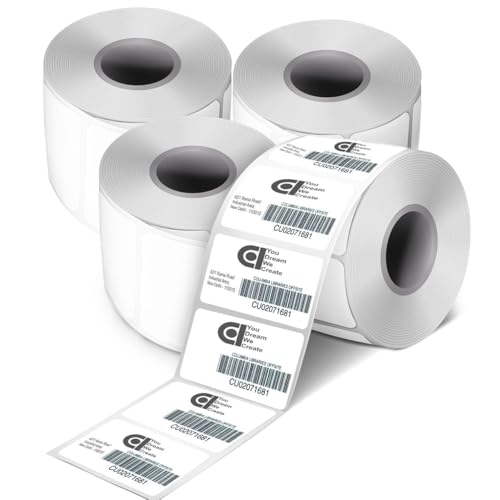 Image of COI 50x25 Direct Thermal Barcode Label Sticker - 2 x 1 inches - 50mm x 25mm - 1000 Labels Per Roll - White Self Adhesive Sticker for Printing Barcoding (Pack of 4)