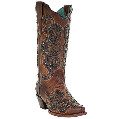 Corral Boots Women's E1508 Studded Snip Toe Western Cowboy Boots Mid Calf, Honey, 10 #TOP1