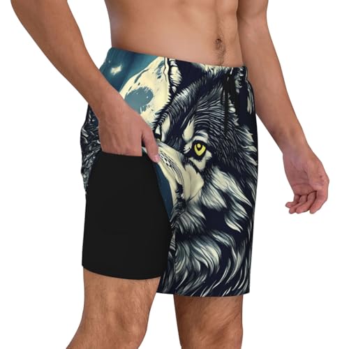 Wolf Night Moon Print Men Hawaiian Shorts Quick Dry Swim Trunks Surfing Beach Vacations Summer Activity3
