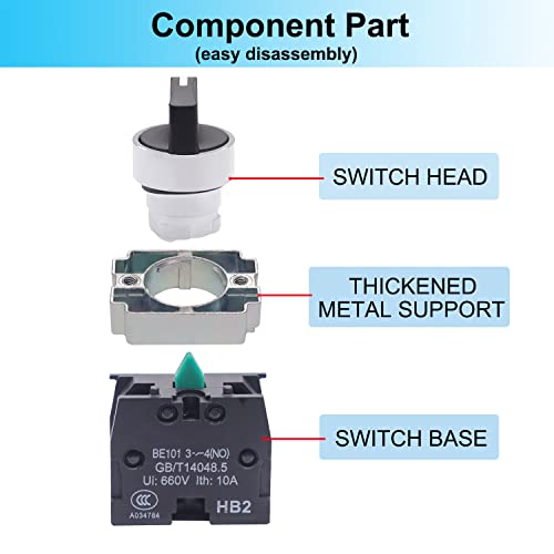 TWTADE / 2Pcs 22mm Selector Switch 2 NO 3 - Positions Maintained Latching Rotary Selector Switch 440V 10A XB2-20X/31-HB2-BD33