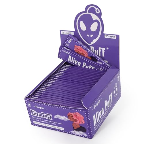 Alien Puff Purple LongPapier, 50 Packs King Size Lila Zigarettenpapier Mit Spitzen, 1650 Blätter Purpur Rolling Papers Mit Tips, Natürlichem Arabischem Gummi Und Langsamer Brennung