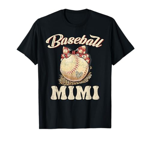 Softball Baseball Mimi Shirt Leopard Mother's Day Gifts T-Shirt