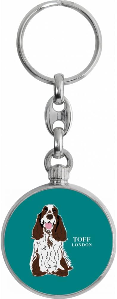 Toff London Brown And White Cocker Spaniel Dog Keyring, Silver