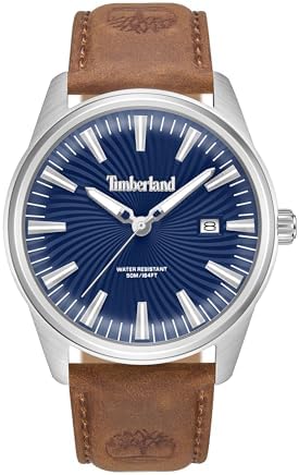 Timberland Men's Birch Road Leather Strap Casual Watch, TDWGB0083103, Blue/Brown, 45 mm