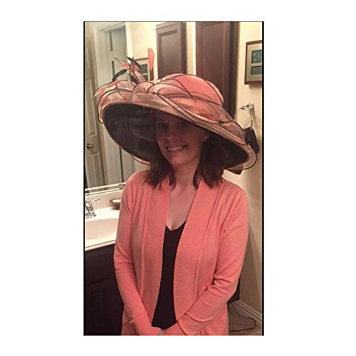June's Young Women Church Derby Hat Sun Hats Wide Brim Fancy Derby Hat Polka Dot Pink