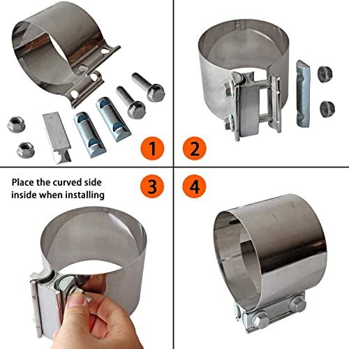 Image of Exhaust Clamps 5 Inch Butt Joint Exhaust Pipe Muffler Clamp Band 304 Stainless Steel(4 Pack 5 inch Butt Lap Joint Exhaust Clamp)