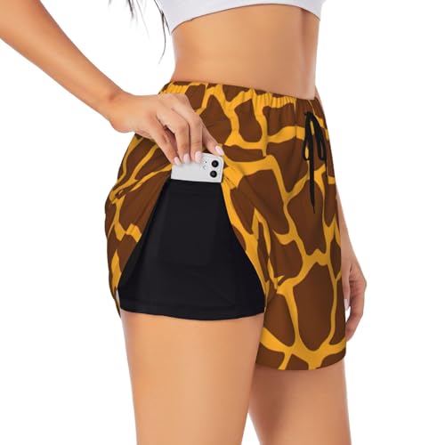 Short de gym et yoga élastique respirant imprimé girafe pour entraînements