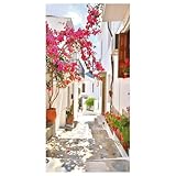 Stoffbanner schwer entflammbar mediterrane Gasse mit Bougainvillea 100 x 200 cm