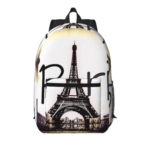 Sac à dos école léger motif Tour Eiffel Paris noir taille unique pour homme et femme