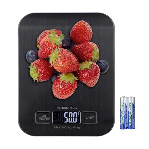 INKBIRDPLUS Food Scale, 10kg/22lb Capacity Digital Kitchen Scale with Stainless Steel Platform & Backlit LCD Display, Tare Function, 6 Units Conversion, Precision Weight for Baking, Cooking, Coffee