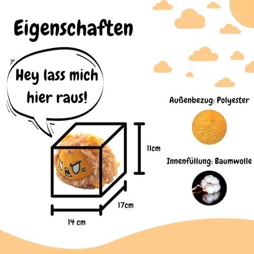 AllBlue Products Flip Plüschtier - Positiv/Grimmig Stimmungskuscheltier als Geschenke für Frauen, Kinder, Freundin, Glücksbringer (Löwe)
