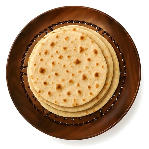 Image of ROSEFINCH Wooden Roti Tray with Carved Design - Round Wood Chapati Basket Plate - Multipurpose Bread & Serving Platter for Kitchen & Dining - (Pack of 1)