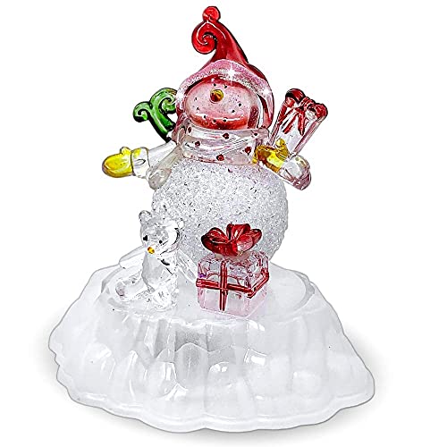 BANBERRY DESIGNS Snowman Light Up Color Changing Christmas Decoration - Snow Man with Red Hat & Packages - LED Figurine - Tabletop Xmas Décor - 5 1/2