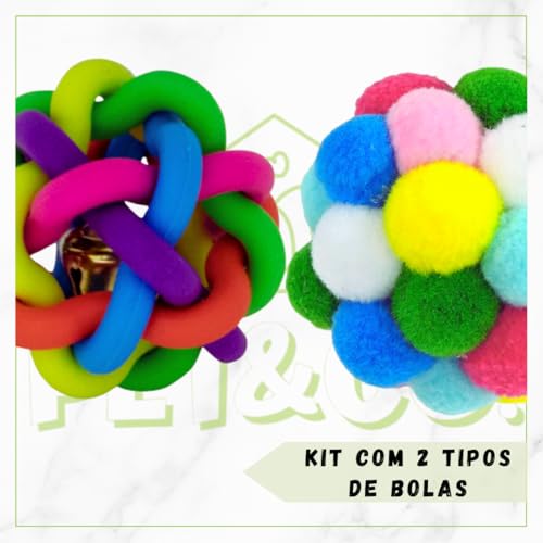 Kit de Brinquedos para Gatos e Pássaros, Bola com Guizo e Bolinha de Pelúcia Colorido