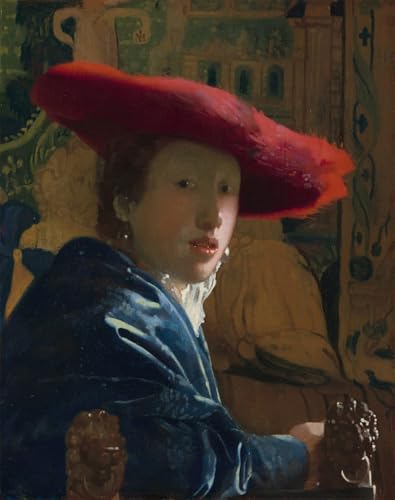 Tableau moderne Fille au chapeau rouge Vermeer sur toile premium pour salon chic 60x90
