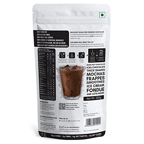 Image of COCOSUTRA Sugar-Free Swiss Vanilla Drinking Chocolate Mix | 200g | Zero Sugar, Low Carb, Keto-Friendly, Vegan | Stevia & Erythritol Sweetened | Serve hot & cold | 10 cups (Pack of 3)
