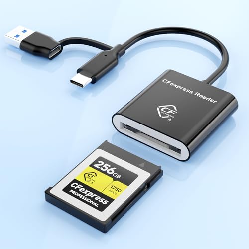 CFexpress Type A Card Reader with USB 3.2 (Gen 2) 10Gbps, USB-C&USB-A 2-in-1 Type A CFexpress Adapter, Compatible with Windows/Mac/Linux/Android, for iPhone 17/16/15, Laptops, Tablets, Smartphones by Opluz - Used condition - US$16.38