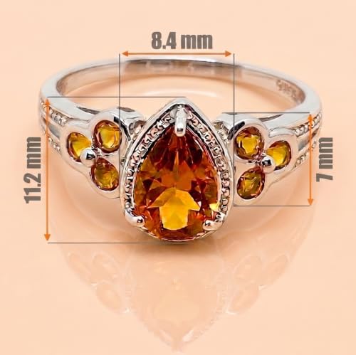 Image of 925 Sterling Silver Ring Genuine Gems Pear Shape 9x6 mm with Bezel-set Accented Gems, Rhodium-Plated Finish