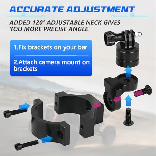 Chelhead Camera Mount Holder UTV ATV, Universal Fits 1\'\' 1.5\'\' 1.75\'\' 2\'\' Tube Camera Mount Clamp Compatible with oPro Hero, SJ, DJL, Insta360 - Thumbnail 5