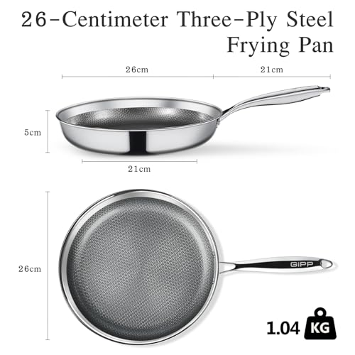 Image of GiPP Tri-Ply Stainless Steel Frying Pan, 10 inch Hybrid Frying Pans Nonstick Skillets, Dishwasher and Oven-Safe, Induction Ready, Compatible with All Cook tops, PFOS /PFOA Free