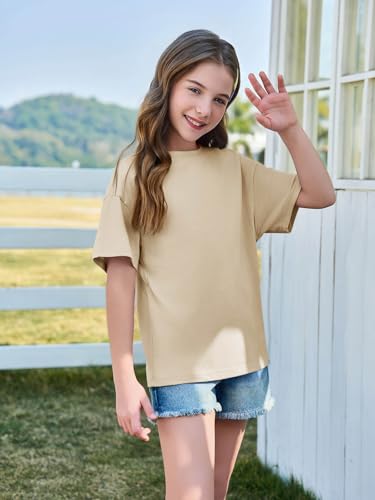 Image of Haloumoning Girls Short Sleeve T-Shirts | Kids, Summer,Girls shirts,Oversized t shirts,Girls T-Shirts,Oversized Tops, Casual Crewneck, Basic Tees 5-14Y