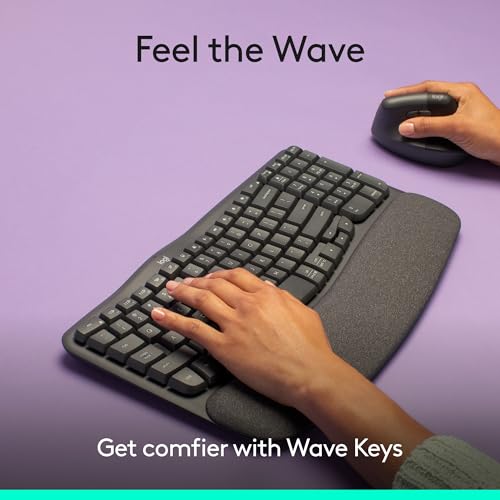 Image of Logitech Wave Keys Wireless Ergonomic Keyboard with Cushioned Palm Rest, Comfortable Natural Typing, Easy-Switch, Bluetooth, Logi Bolt Receiver, for Multi-OS, Windows /Mac - Graphite