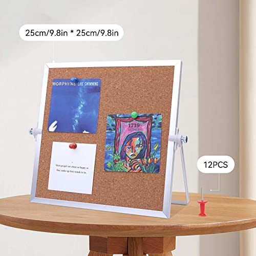 Kdafio 9.8 X 9.8" Cork Board Bulletin Board, Double Sided Pin Board With 60 Pcs Wooden Push Pins With Stand Suitable For Home, Office, Desk Message Board Or Picture Board #TOP2