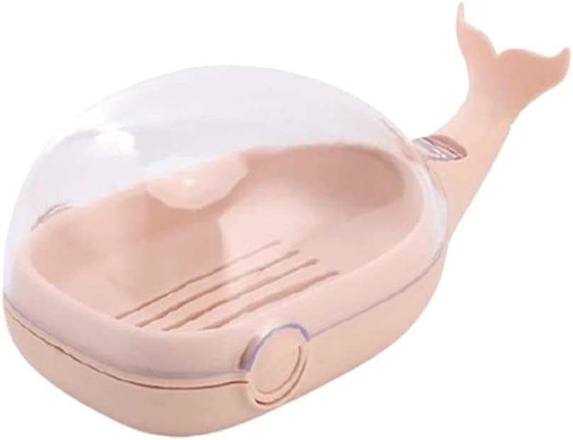 Soap Dish with Lid for Kids Cute Whale Design Soap Tray for Shower Bathub PP Pink TPQN115429