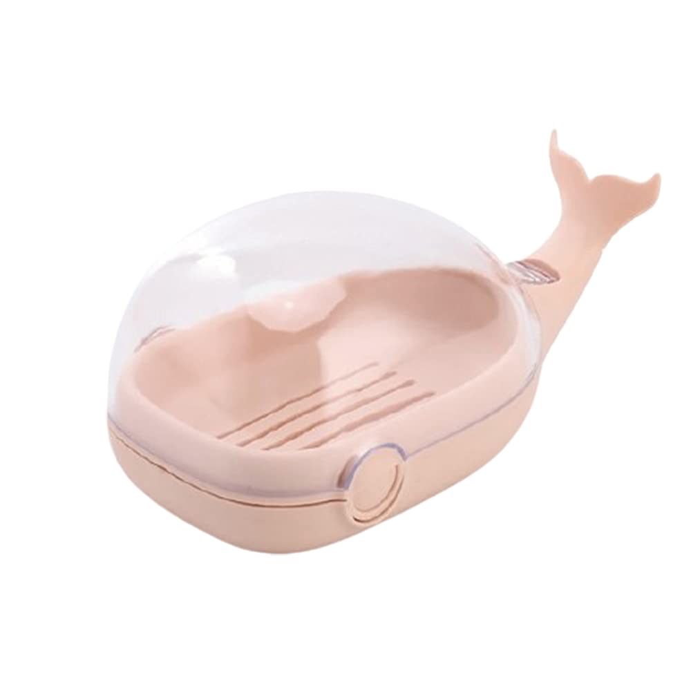 Soap Dish with Lid for Kids Cute Whale Design Soap Tray for Shower Bathub PP Pink TPQN115429
