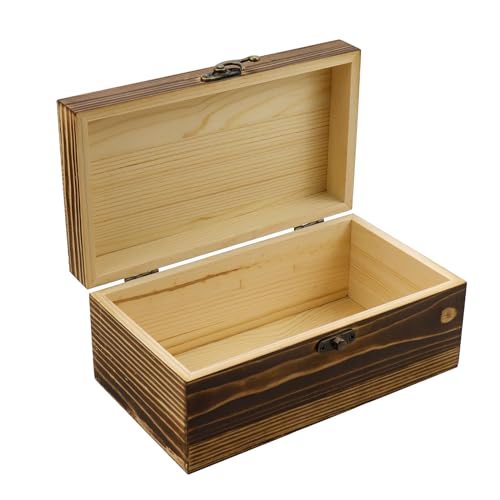 KUMGROT Wooden Box With Hinged Lid - Writable Vintage Gift Box, Handmade Solid Wood Storage for Photos, Jewelry, Coins, Cards - 7.9