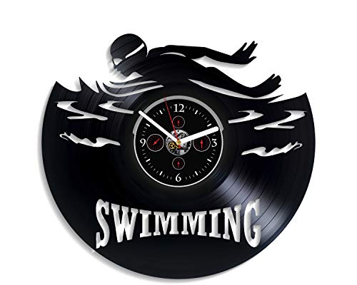 Kovides Swimming Wall Clock Sport Wall Clock Vintage Vinyl Record Retro Wall Clock Swimming Sport Art Wall Clock 12 Inch Birthday Gift Swimming Gift for Boys New Year Gift Handmade LP Clock