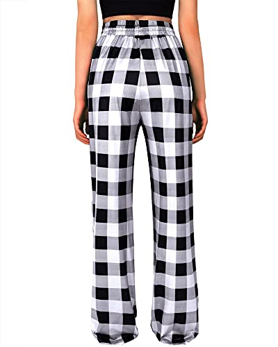 Alimens & Gentle Women's Pajama Pants Buffalo Plaid Bottoms Cotton Stretch Sleep Pant With Pockets Sleepwear Black&White Small #TOP1