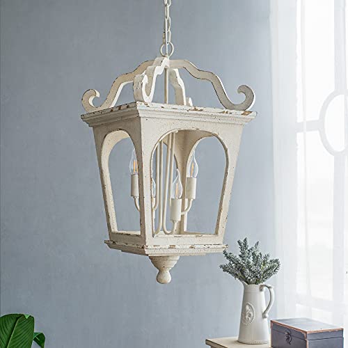 A&B Home Distressed French Country Farmhouse 4-Light Chandelier - White