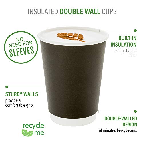 Image of Restaurantware 12 Ounce Paper Cups, Pack of 25 Double Wall Disposable a€ inch Leakproof, Recyclable, Black Paper Insulated Hot Beverage Holders, with Matching Lids Available for Purchase Separately