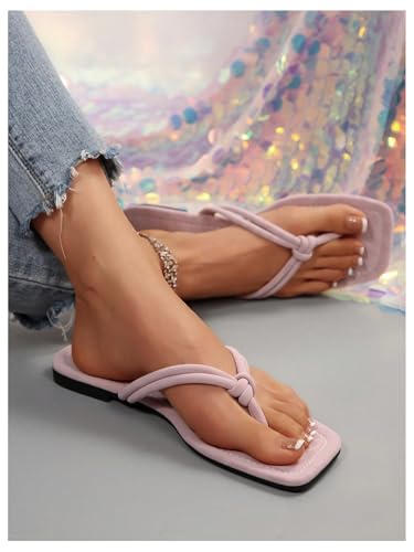 Image of GORGLITTER Women's Flip Flops Flat Sandals Dressy Metallic Square Toe Thong Vacation Summer Weeding Slides Sandals