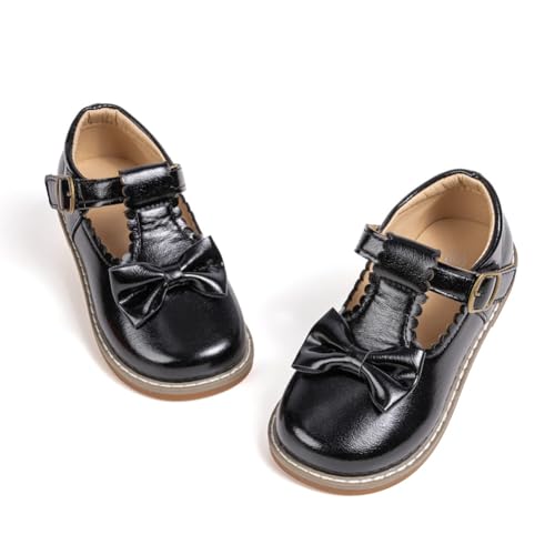 Toddler Little Girls Princess Dress Shoes Classic Bow T-Strap Mary Jane Flats for Flower Girl Party School Footwear