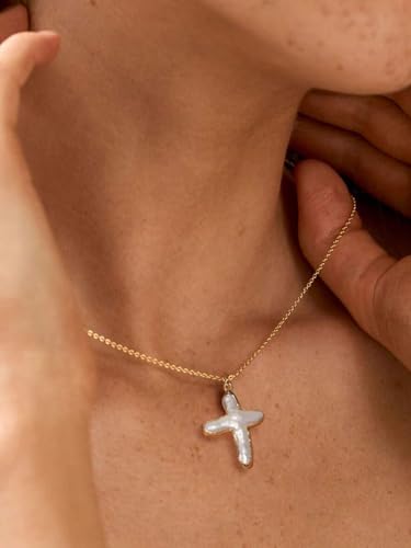 Pearl Cross Necklace for Women 14K Gold Plated Pearl Choker Necklace Faith Necklace Simple Gold Pearl Necklace Gold Dainty Necklace Trendy Jewelry Gifts4