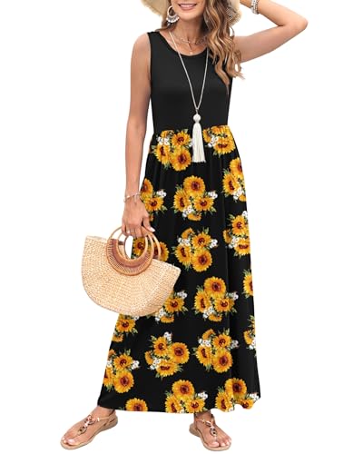 MISFAY Womens Summer Sleeveless Maxi Dress 2026 Loose Plain Casual Long Dress with Pocket(Sunflower L)