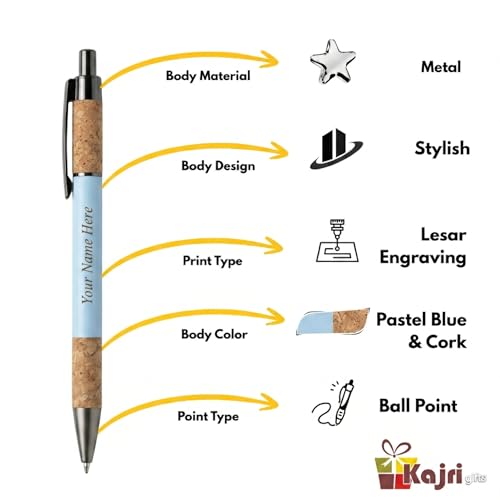 Image of Kajri Gifts Personalized Pen with Name Engraved Wooden Gift Box Best for Gifting, Corporate Gift, Doctor, Advocate, Boss, Employee, Teacher (Cork White)