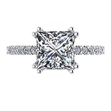 NANA Jewels Silver 8mm (3ct) Princess Cut Pure Brilliance Zirconia Solitaire w/sides Engagement Ring-Rhodium Plated-Size 7