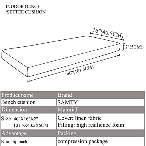 Bench Seat Memory Foam Chair Pads Non-Slip Rubber Back Indoor Swing/Settee Cushion 40 X 16 Inch, Khaki #TOP1
