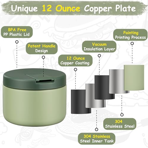 12oz Insulated Vacuum Food Jar with Buckle Lid Wide Mouth Soup Thermo for Hot Food Kids Leakproof Stainless Steel Lunch Container- Green- 1Pack