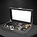 Cokritsm Uhr Sonnenbrillen Aufbewahrungsbox 6 Slots Uhr und 3 Slots Brillen Display Kohlefaser Halter Gehäuse Schwarz Vitrine aus mit Glasplatte
