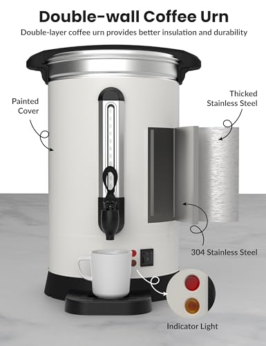 GarveeHome 120 Cups Coffee Urn,18L/4.8 Gallon Double Wall Commerical Coffee Maker for Buffet Catering Wedding Gathering,Large Capacity Hot Coffee Dispenser,Stainless Steel Hot Water Urn