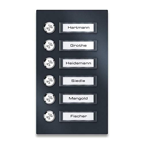 Metzler Aufputz Türklingel für Mehrfamilienhäuser - V2A Edelstahl - Austauschbare Namensschilder - Pulverbeschichtet in RAL 7016 Feinstruktur matt - Inkl. Befestigung - Anthrazit, 6-Fach