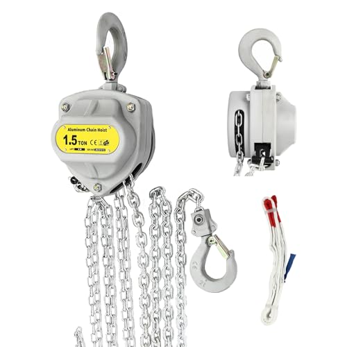 NKLOKSD Chain Hoist 1.5 Ton 3300lbs Capacity 8FT Lift Manual Chain Hoist with 2 Heavy Duty Hooks Portable Hand Chain Hoist Industrial Grade Steel for Warehouse Building Automotive Machinery