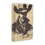 Amooorous Carteras pequeñas delgadas de cuero con silueta de vaquero occidental marrón y negro con ventana de identificación, tarjetero con bloqueo RFID, para hombres y mujeres, carteras para mujer