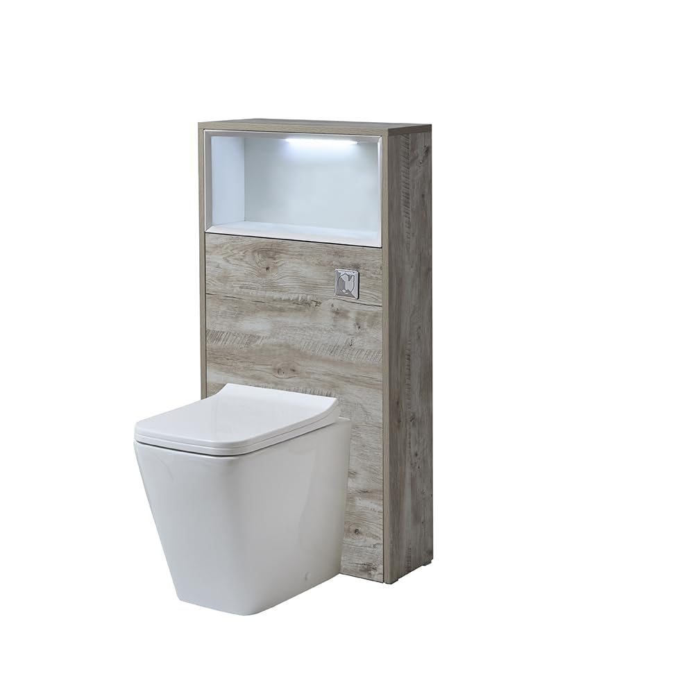 Milano Light Oak Unit / Chrome Flush Bexley 600Mm Light Oak Bathroom Wc Unit Led Lit Shelf Toilet