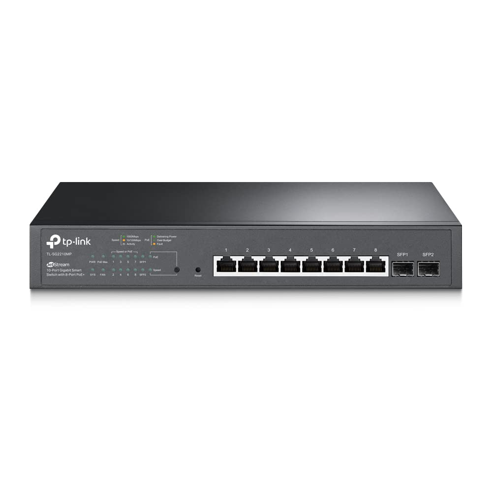 SG2210MP JetStream 10-Port Gigabit Smart Switch with 8-Port PoE+, 2 SFP slots (150 W, Rackmount), Black