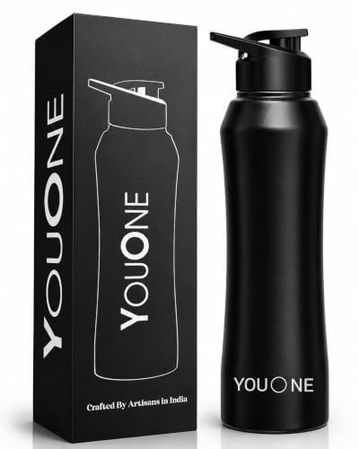 Image of YOUONE Stainless Steel 1000 ML Water Bottle /Thunder for fridge /School /Outdoor /Gym /Home /office /Boys /Girls /Kids, Leak Proof And BPA Free (Black)